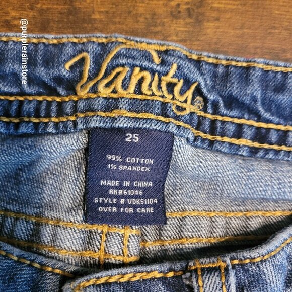 Vanity Cuffed Denim Shorts Size 25 Low Rise Button Flap Medium Light Wash - Picture 3 of 9